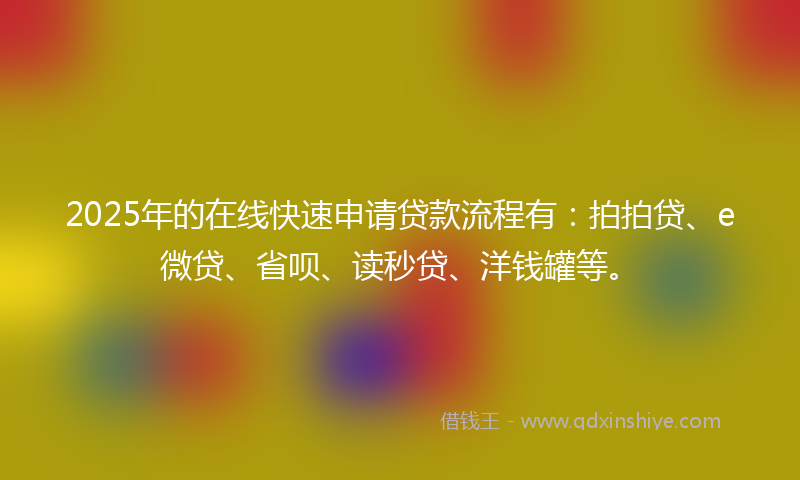 2025年的在线快速申请贷款流程有：拍拍贷、e微贷、省呗、读秒贷、洋钱罐等。