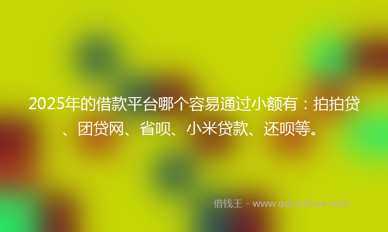 2025年的借款平台哪个容易通过小额有：拍拍贷、团贷网、省呗、小米贷款、还呗等。