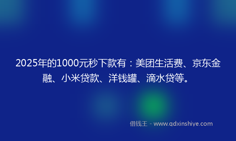 2025年的1000元秒下款有：美团生活费、京东金融、小米贷款、洋钱罐、滴水贷等。