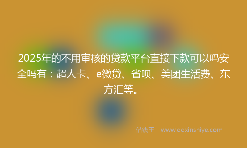 2025年的不用审核的贷款平台直接下款可以吗安全吗有：超人卡、e微贷、省呗、美团生活费、东方汇等。