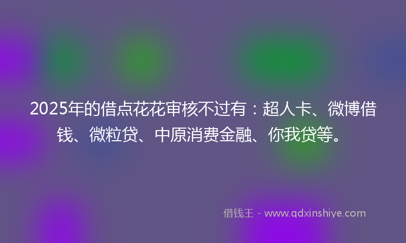 2025年的借点花花审核不过有：超人卡、微博借钱、微粒贷、中原消费金融、你我贷等。