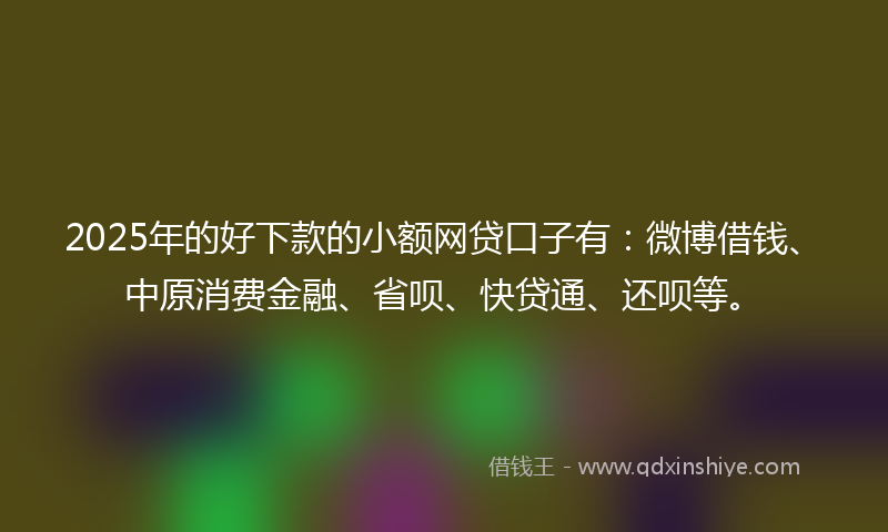 2025年的好下款的小额网贷口子有：微博借钱、中原消费金融、省呗、快贷通、还呗等。