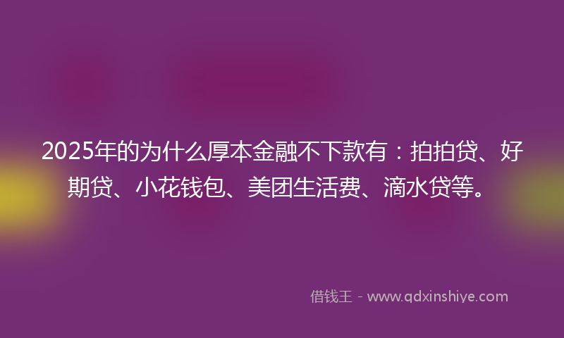 2025年的为什么厚本金融不下款有：拍拍贷、好期贷、小花钱包、美团生活费、滴水贷等。