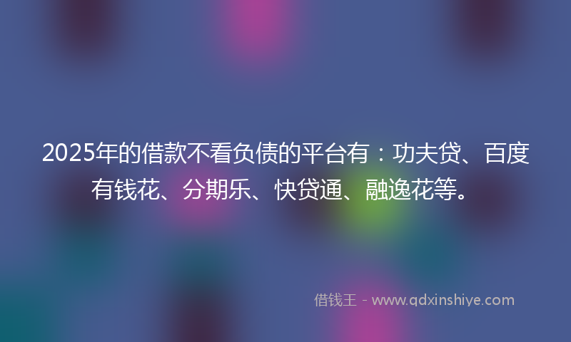 2025年的借款不看负债的平台有：功夫贷、百度有钱花、分期乐、快贷通、融逸花等。