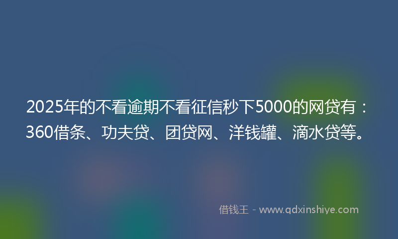 2025年的不看逾期不看征信秒下5000的网贷有：360借条、功夫贷、团贷网、洋钱罐、滴水贷等。