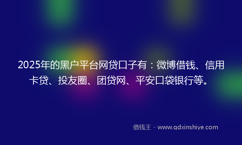 2025年的黑户平台网贷口子有：微博借钱、信用卡贷、投友圈、团贷网、平安口袋银行等。