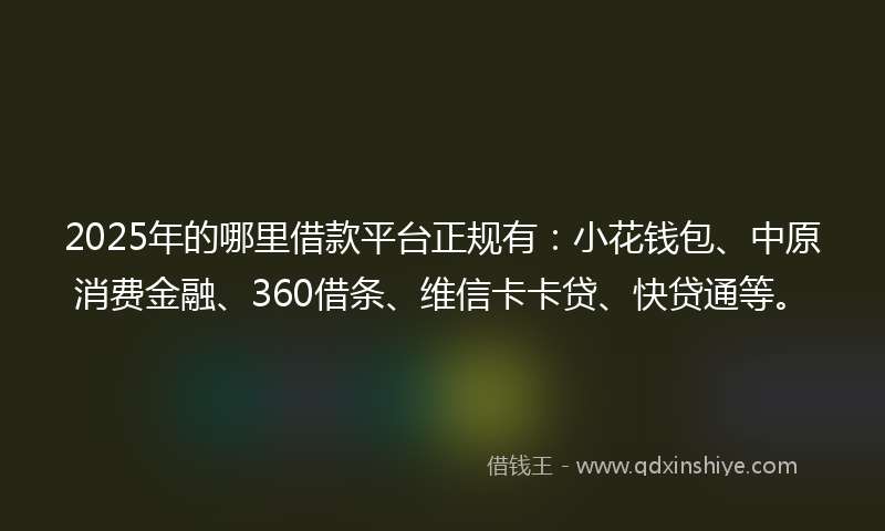 2025年的哪里借款平台正规有：小花钱包、中原消费金融、360借条、维信卡卡贷、快贷通等。