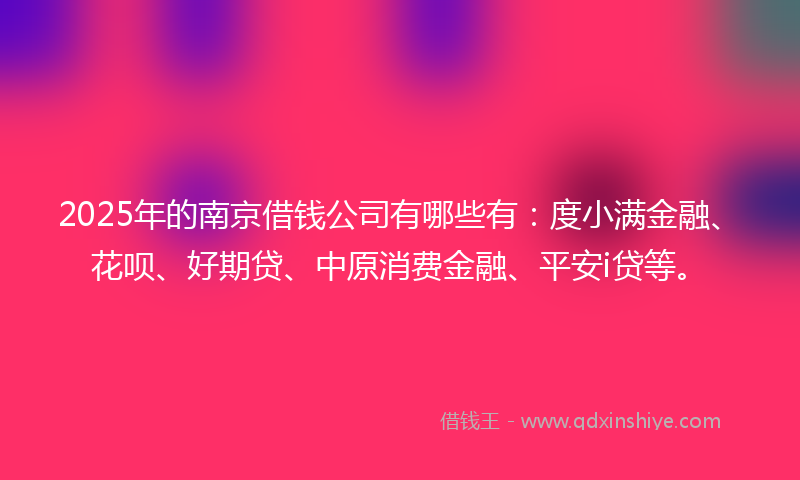 2025年的南京借钱公司有哪些有：度小满金融、花呗、好期贷、中原消费金融、平安i贷等。