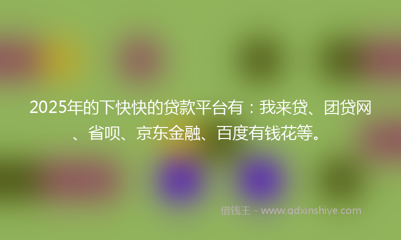2025年的下快快的贷款平台有：我来贷、团贷网、省呗、京东金融、百度有钱花等。