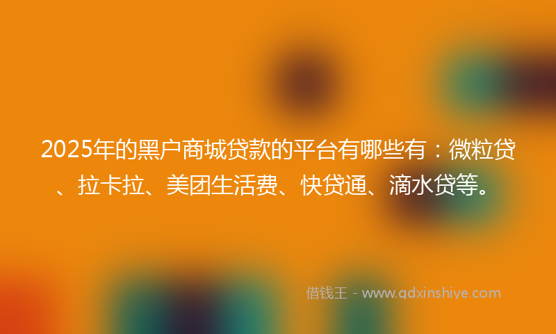 2025年的黑户商城贷款的平台有哪些有：微粒贷、拉卡拉、美团生活费、快贷通、滴水贷等。