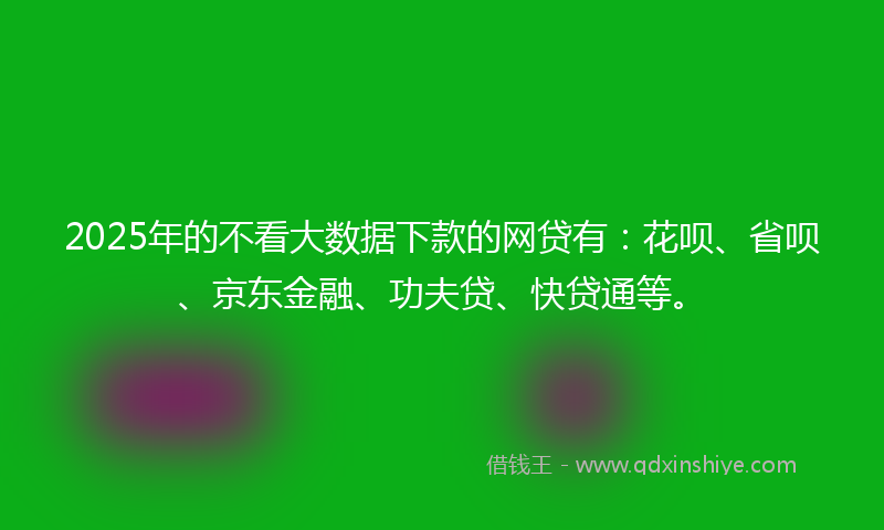 2025年的不看大数据下款的网贷有：花呗、省呗、京东金融、功夫贷、快贷通等。