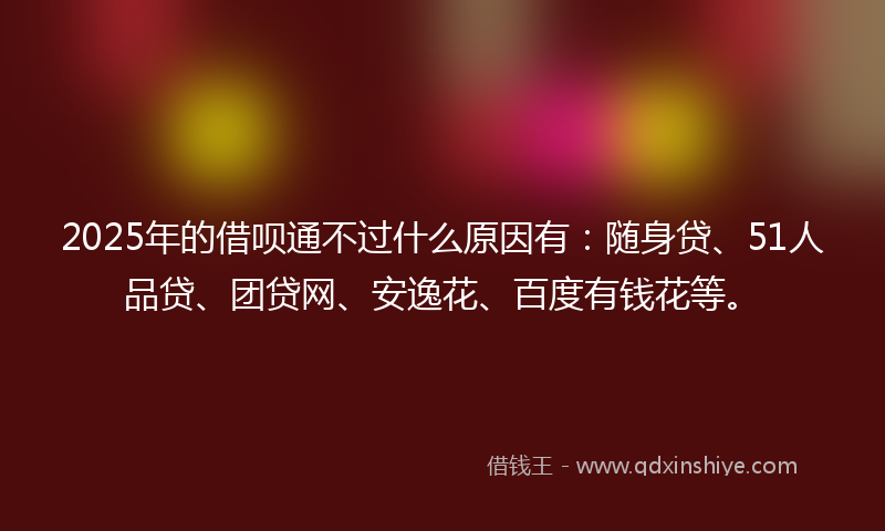 2025年的借呗通不过什么原因有：随身贷、51人品贷、团贷网、安逸花、百度有钱花等。