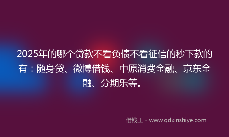 2025年的哪个贷款不看负债不看征信的秒下款的有：随身贷、微博借钱、中原消费金融、京东金融、分期乐等。
