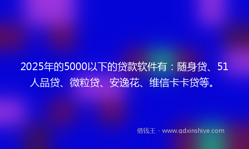 2025年的5000以下的贷款软件有：随身贷、51人品贷、微粒贷、安逸花、维信卡卡贷等。
