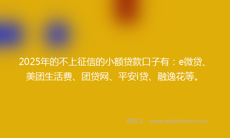 2025年的不上征信的小额贷款口子有：e微贷、美团生活费、团贷网、平安i贷、融逸花等。