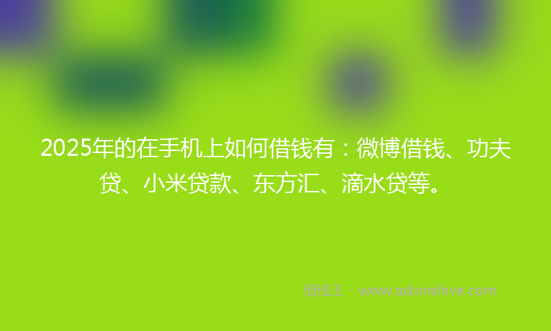 2025年的在手机上如何借钱有：微博借钱、功夫贷、小米贷款、东方汇、滴水贷等。