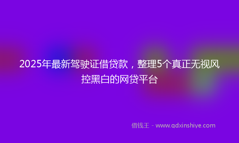 2025年最新驾驶证借贷款，整理5个真正无视风控黑白的网贷平台