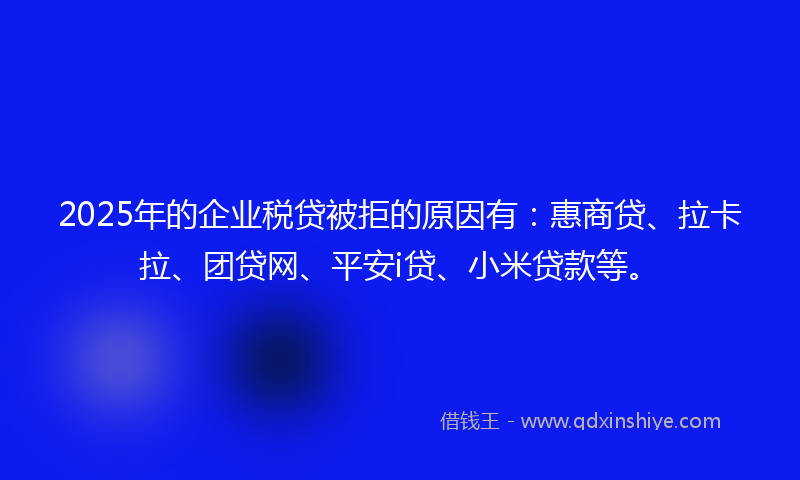 2025年的企业税贷被拒的原因有：惠商贷、拉卡拉、团贷网、平安i贷、小米贷款等。