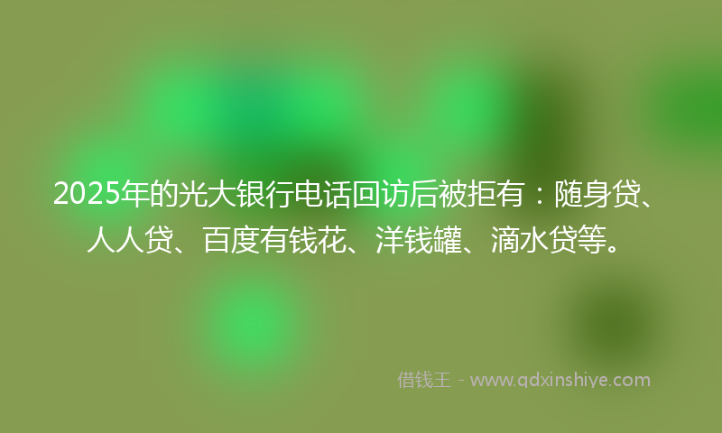 2025年的光大银行电话回访后被拒有：随身贷、人人贷、百度有钱花、洋钱罐、滴水贷等。