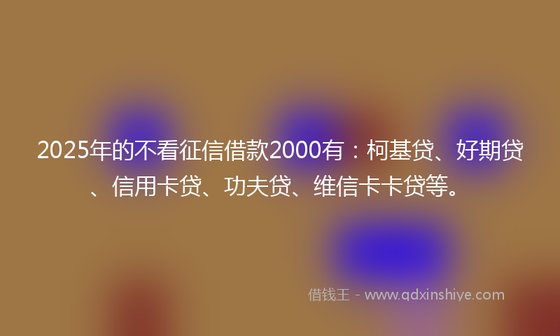 2025年的不看征信借款2000有：柯基贷、好期贷、信用卡贷、功夫贷、维信卡卡贷等。