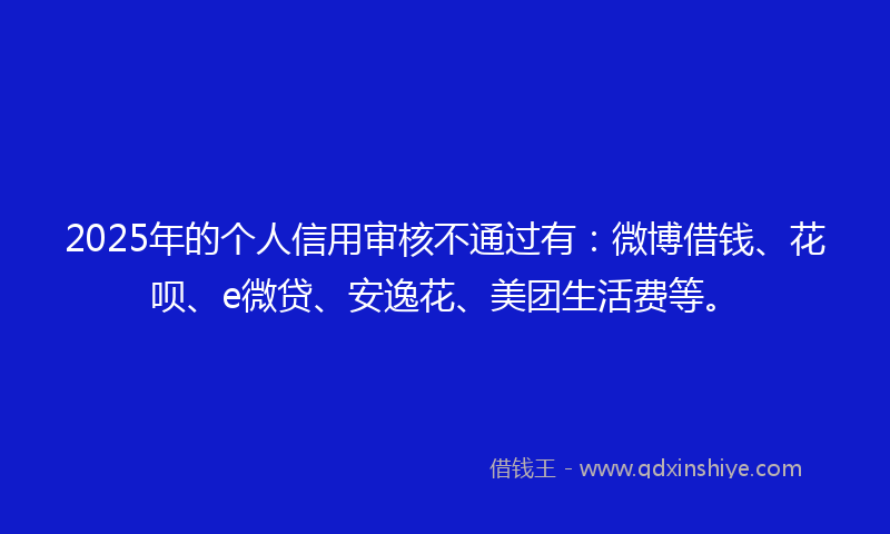 2025年的个人信用审核不通过有：微博借钱、花呗、e微贷、安逸花、美团生活费等。
