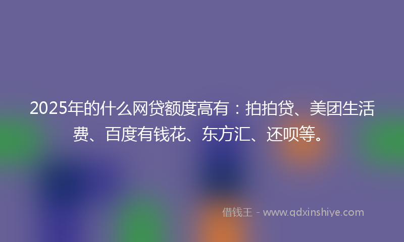 2025年的什么网贷额度高有：拍拍贷、美团生活费、百度有钱花、东方汇、还呗等。