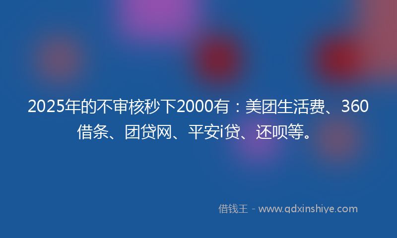 2025年的不审核秒下2000有：美团生活费、360借条、团贷网、平安i贷、还呗等。