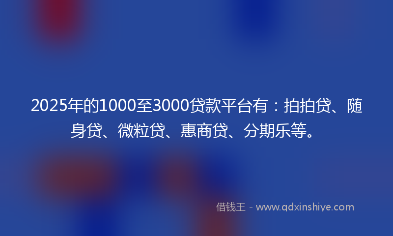2025年的1000至3000贷款平台有：拍拍贷、随身贷、微粒贷、惠商贷、分期乐等。