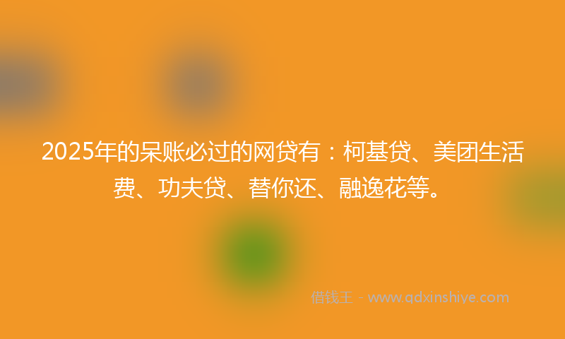 2025年的呆账必过的网贷有：柯基贷、美团生活费、功夫贷、替你还、融逸花等。