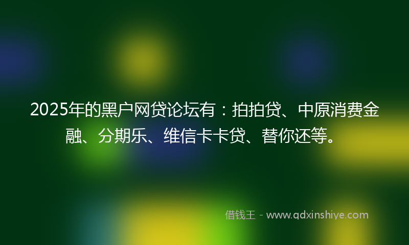 2025年的黑户网贷论坛有：拍拍贷、中原消费金融、分期乐、维信卡卡贷、替你还等。