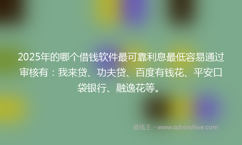 2025年的哪个借钱软件最可靠利息最低容易通过审核有：我来贷、功夫贷、百度有钱花、平安口袋银行、融逸花等。