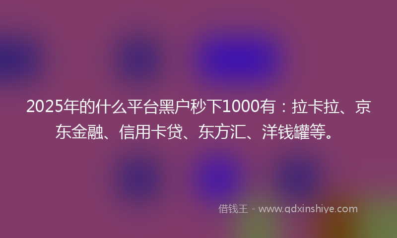 2025年的什么平台黑户秒下1000有：拉卡拉、京东金融、信用卡贷、东方汇、洋钱罐等。