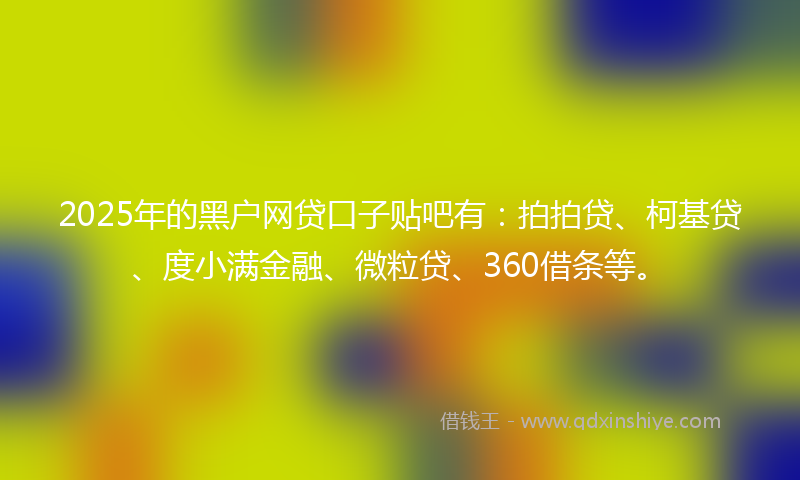 2025年的黑户网贷口子贴吧有：拍拍贷、柯基贷、度小满金融、微粒贷、360借条等。