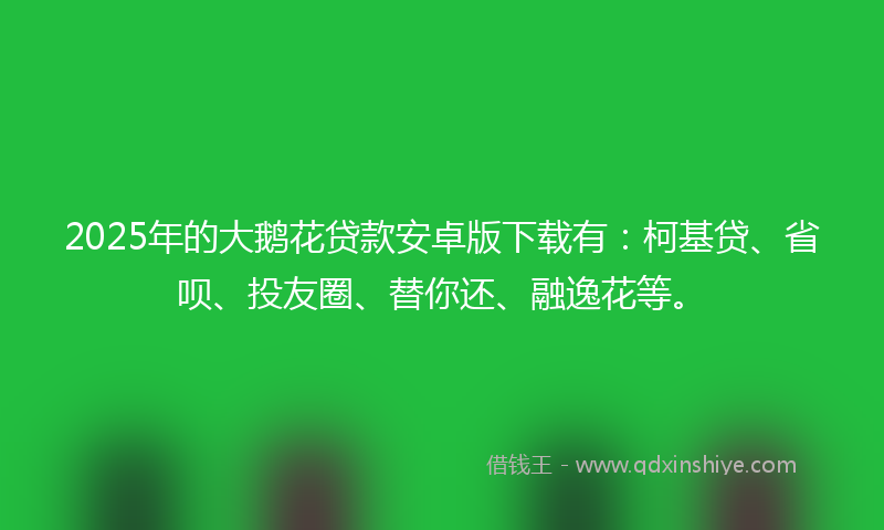 2025年的大鹅花贷款安卓版下载有：柯基贷、省呗、投友圈、替你还、融逸花等。