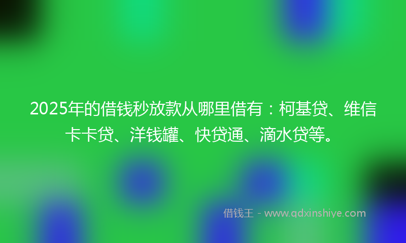 2025年的借钱秒放款从哪里借有：柯基贷、维信卡卡贷、洋钱罐、快贷通、滴水贷等。
