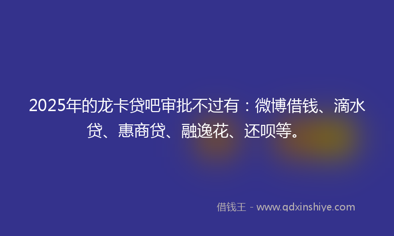 2025年的龙卡贷吧审批不过有：微博借钱、滴水贷、惠商贷、融逸花、还呗等。