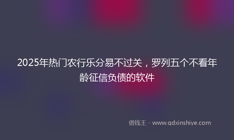 2025年热门农行乐分易不过关，罗列五个不看年龄征信负债的软件