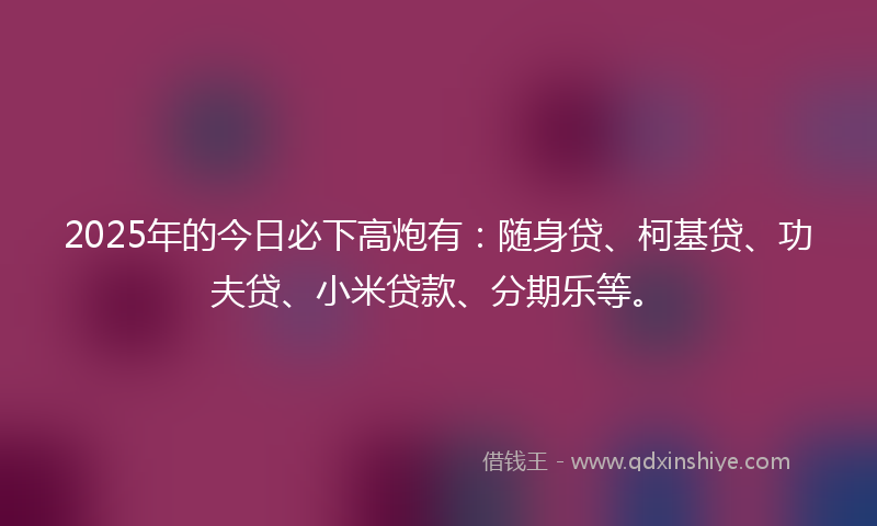 2025年的今日必下高炮有：随身贷、柯基贷、功夫贷、小米贷款、分期乐等。