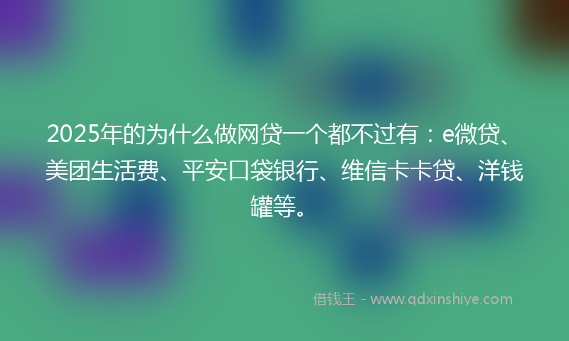 2025年的为什么做网贷一个都不过有：e微贷、美团生活费、平安口袋银行、维信卡卡贷、洋钱罐等。