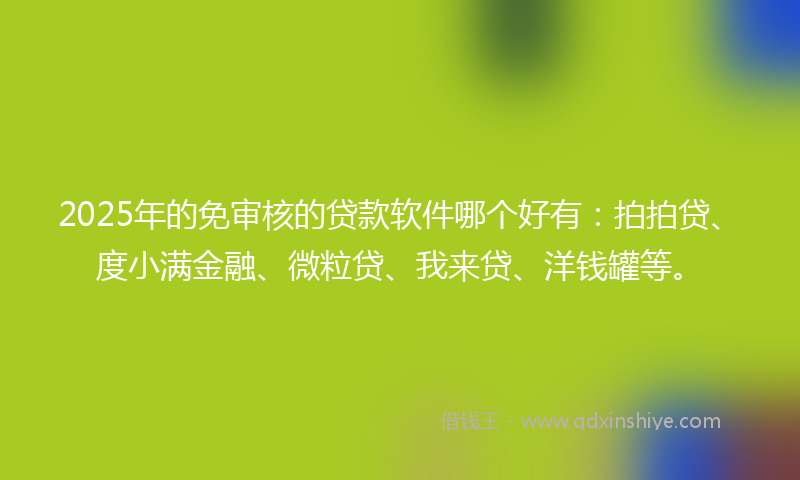2025年的免审核的贷款软件哪个好有：拍拍贷、度小满金融、微粒贷、我来贷、洋钱罐等。