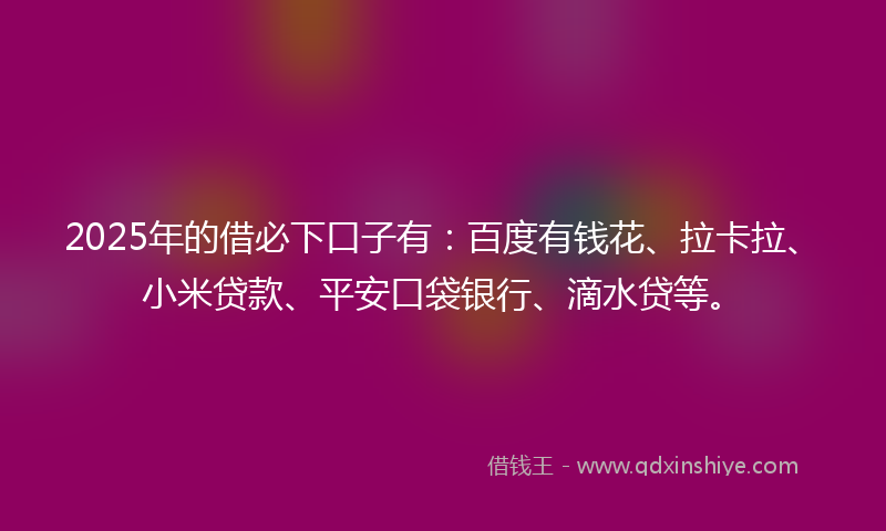 2025年的借必下口子有：百度有钱花、拉卡拉、小米贷款、平安口袋银行、滴水贷等。
