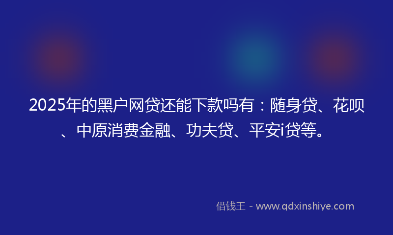 2025年的黑户网贷还能下款吗有：随身贷、花呗、中原消费金融、功夫贷、平安i贷等。