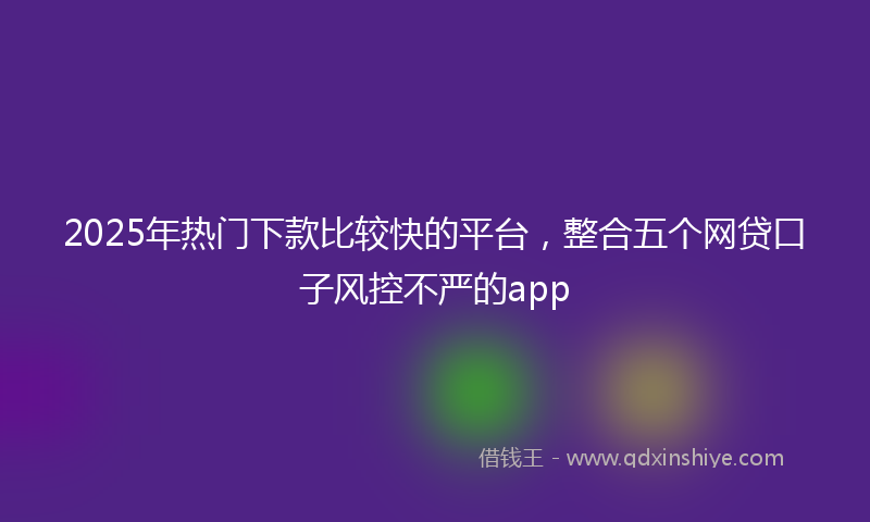 2025年热门下款比较快的平台，整合五个网贷口子风控不严的app