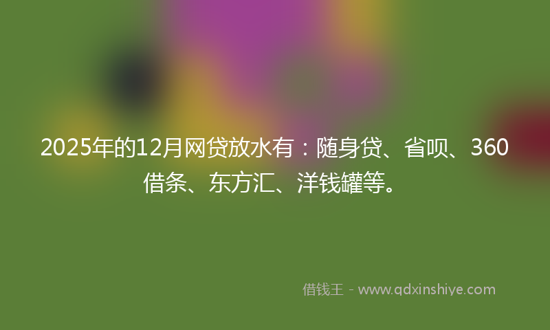 2025年的12月网贷放水有：随身贷、省呗、360借条、东方汇、洋钱罐等。