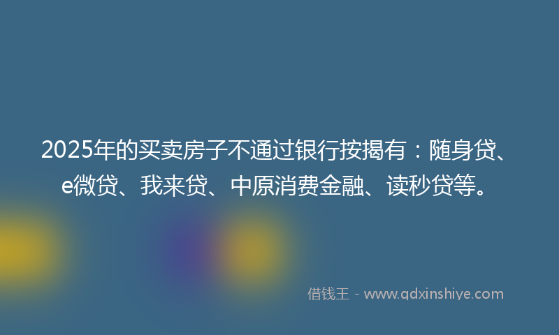 2025年的买卖房子不通过银行按揭有：随身贷、e微贷、我来贷、中原消费金融、读秒贷等。