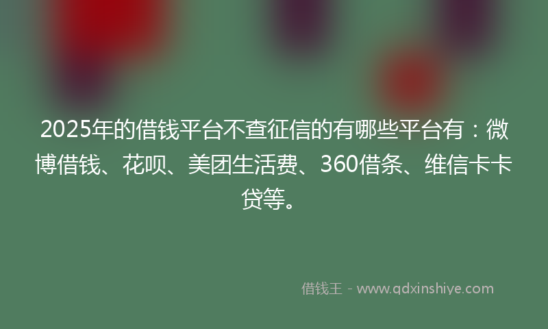 2025年的借钱平台不查征信的有哪些平台有：微博借钱、花呗、美团生活费、360借条、维信卡卡贷等。