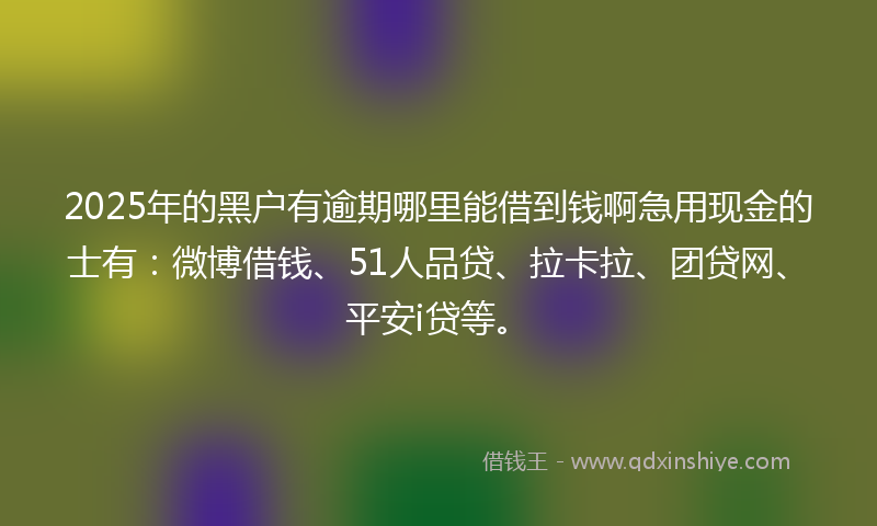 2025年的黑户有逾期哪里能借到钱啊急用现金的士有：微博借钱、51人品贷、拉卡拉、团贷网、平安i贷等。