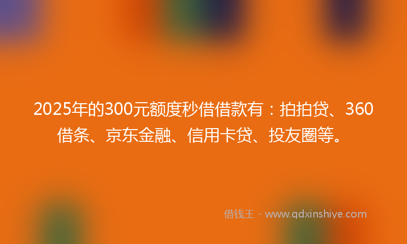 2025年的300元额度秒借借款有：拍拍贷、360借条、京东金融、信用卡贷、投友圈等。