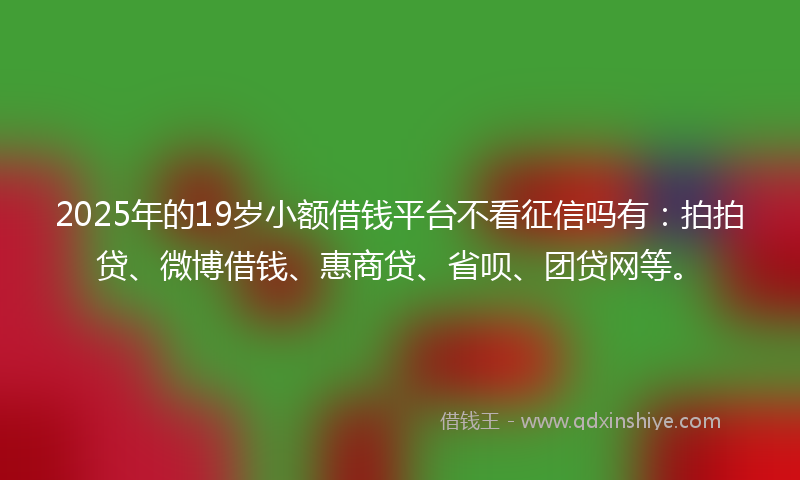 2025年的19岁小额借钱平台不看征信吗有：拍拍贷、微博借钱、惠商贷、省呗、团贷网等。