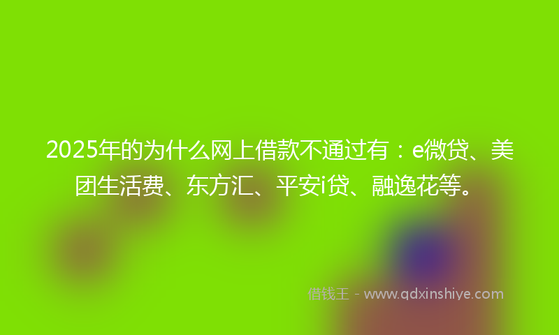2025年的为什么网上借款不通过有：e微贷、美团生活费、东方汇、平安i贷、融逸花等。